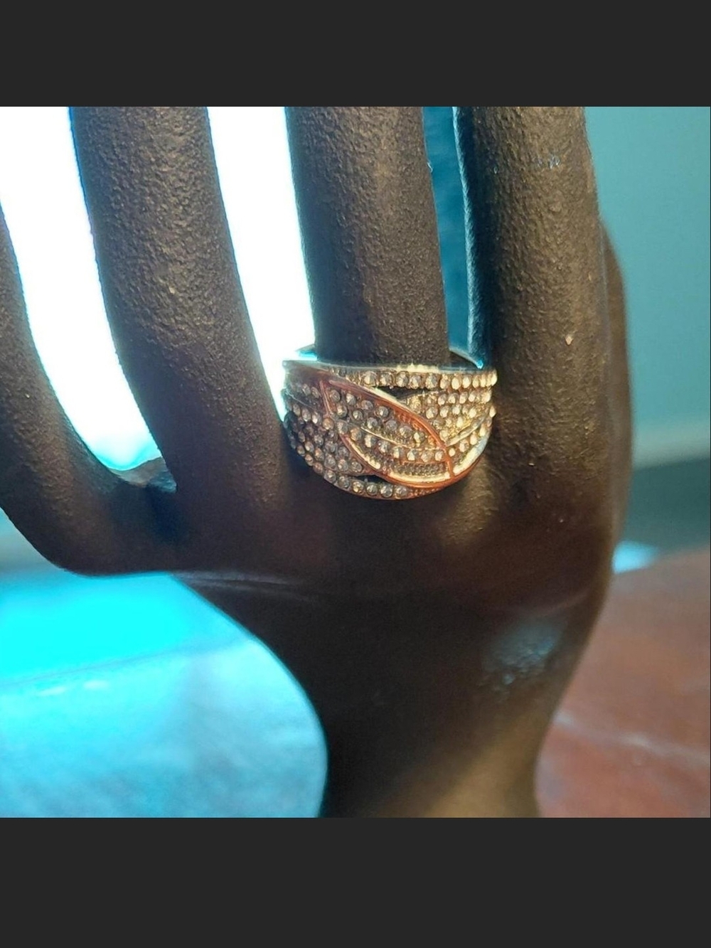 Source Unknown Rose Gold Tone Pavé Crystal Leaf Accent Women's Ring